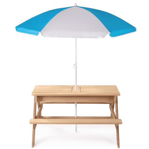 3-in-1 Kids Outdoor Wooden Picnic Table With Umbrella, Convertible Sand And Water Kettle 3-in-1 Kids Outdoor Wooden Picnic Table With Umbrella, Convertible Sand And Water Kettle
