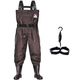 UPGRADE Fishing Waders for Men&Women with Boots Waterproof;  Nylon Chest Wader with PVC Boots & Hanger Brown (Color: brown, size: Men 12/Women 14)